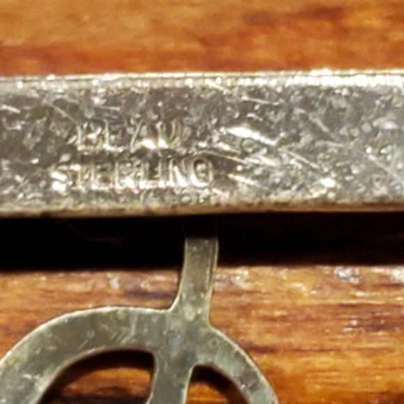 Vintage Beau Sterling Silver Treble Clef Pin Brooch Square Deco - Picture 3 of 4